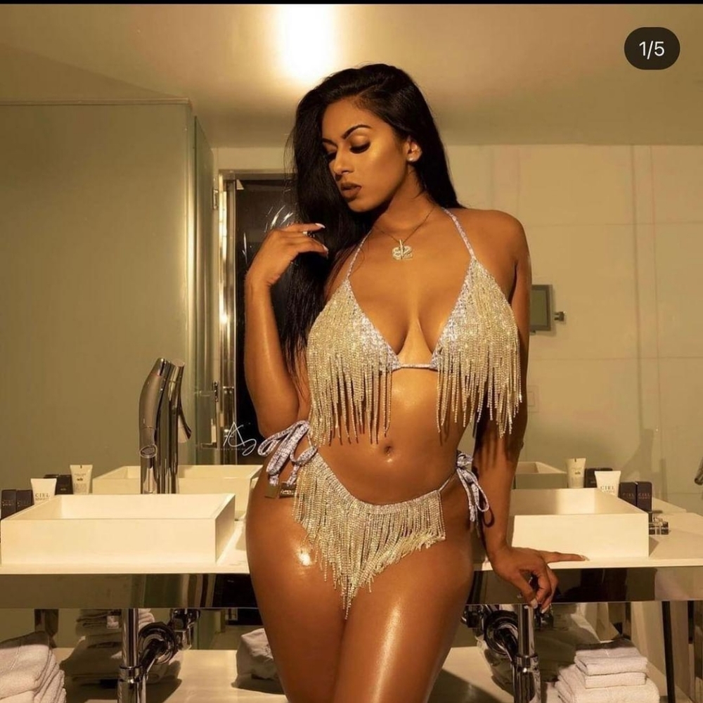 Rhinestone fringe bathing suit 2 piece set